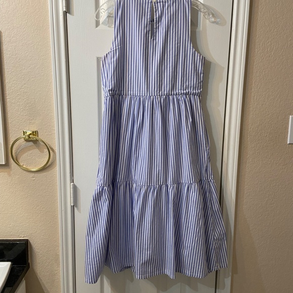 JCREW Blue/White Striped Sleeveless Midi Dress w/ Pockets Size 0 Cotton Elastane - Picture 2 of 12